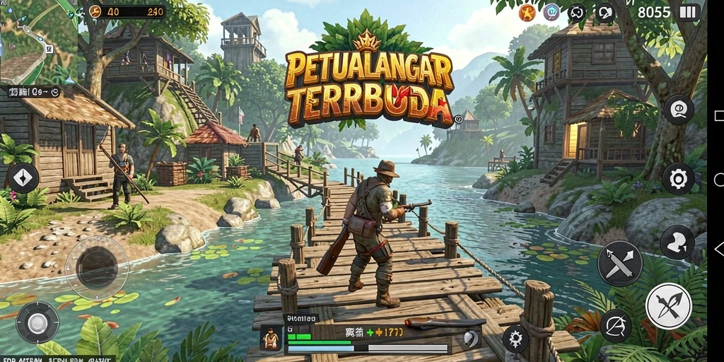 Screenshot gameplay dari 8055 yang menunjukkan eksplorasi dunia terbuka.