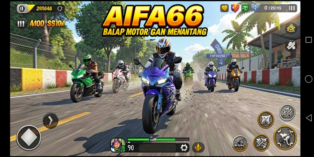 Screenshot AIFA66 menampilkan aksi balap motor yang intens dan mendebarkan.