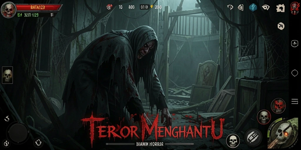 Tangkapan layar gameplay BATA123 menunjukkan suasana yang menegangkan dan menyeramkan.
