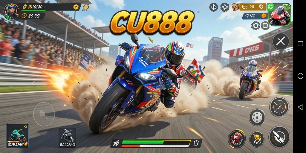 Tampilan gameplay CU888 yang mendebarkan dalam balapan motor.