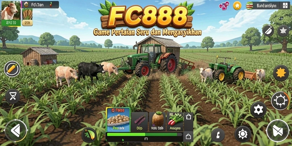 Screenshot gameplay FC888 menampilkan kebun yang indah dan cerah.