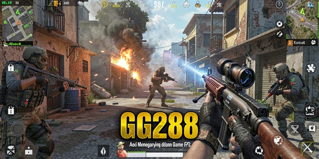 Tampilan gameplay GG288 menunjukkan aksi tembak-menembak yang intens.