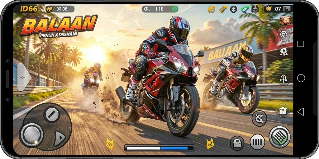 Tampilan menarik dari gameplay balapan motor ID66.