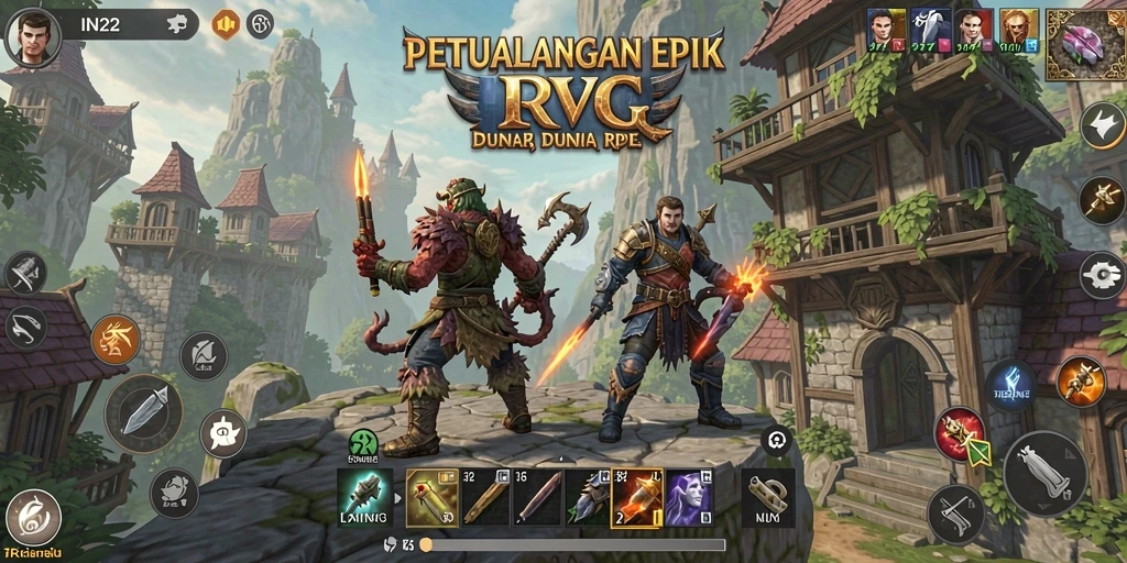 Tangkapan layar gameplay IN22 yang menunjukkan pertarungan epik dan eksplorasi.