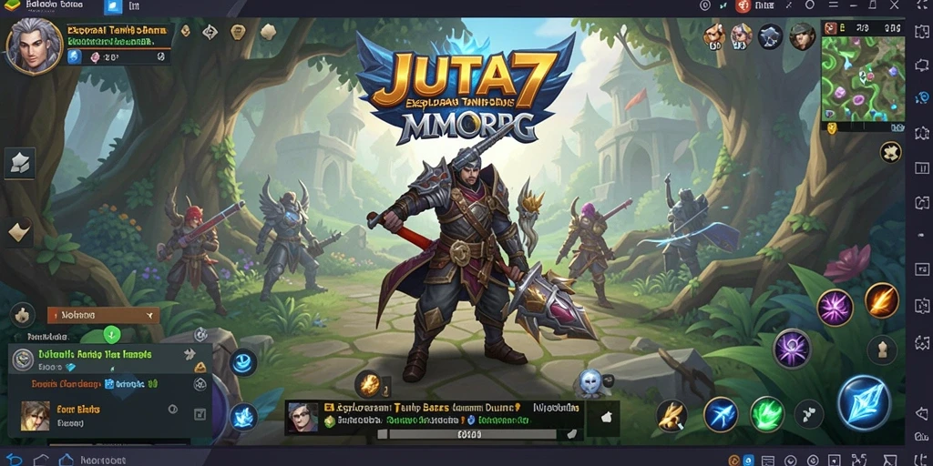 Screenshot JUTA7 menampilkan pertempuran epik antara pemain dan monster fantastis.