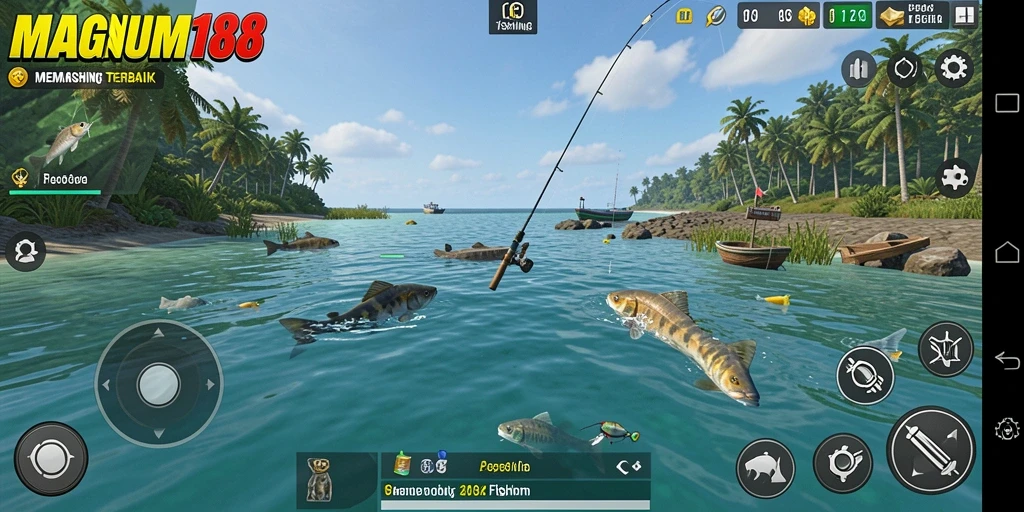 Tampilan layar permainan MAGNUM188 yang menampilkan keseruan memancing.