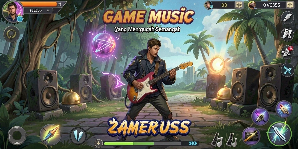 Tampilan gameplay ME355 yang menarik saat memainkan berbagai alat musik.