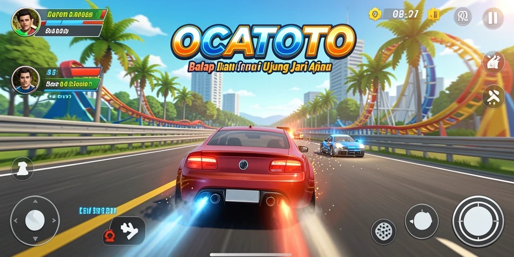 Tangkapan layar menampilkan aksi balapan mendebarkan di OCATOTO.