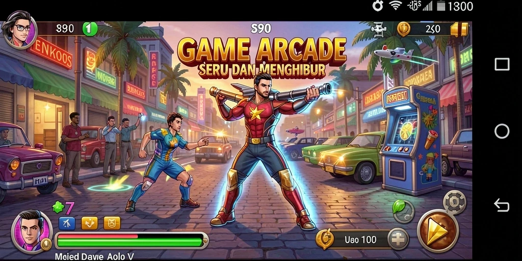 Screenshot utama S80 menampilkan gameplay Arcade yang dinamis.