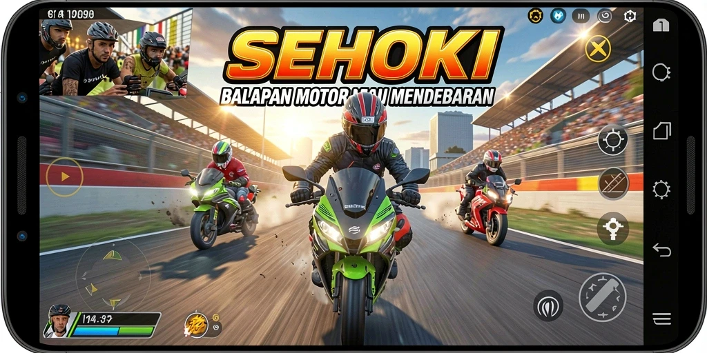 Tampilan menarik dari gameplay balapan motor yang mendebarkan di SEHOKI.