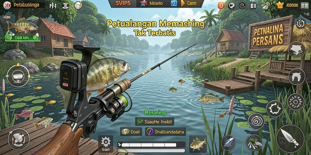 Tampilan gameplay seru saat memancing di SVIP5.