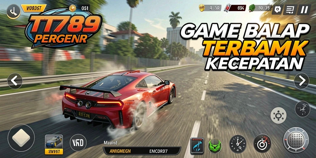 Gameplay seru TT789 dengan mobil balap cepat dan trek menantang.