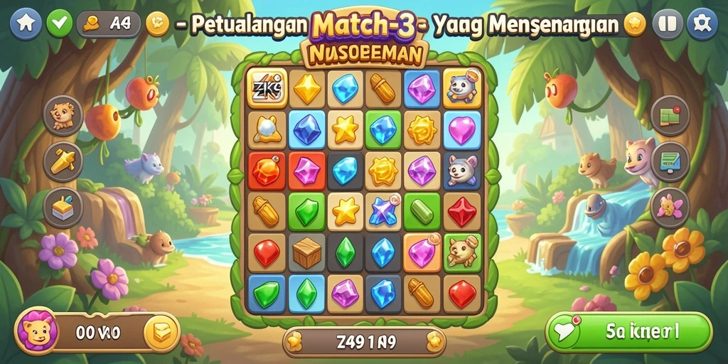 Tampilan menarik gameplay ZK9 dalam Match-3 yang penuh warna.